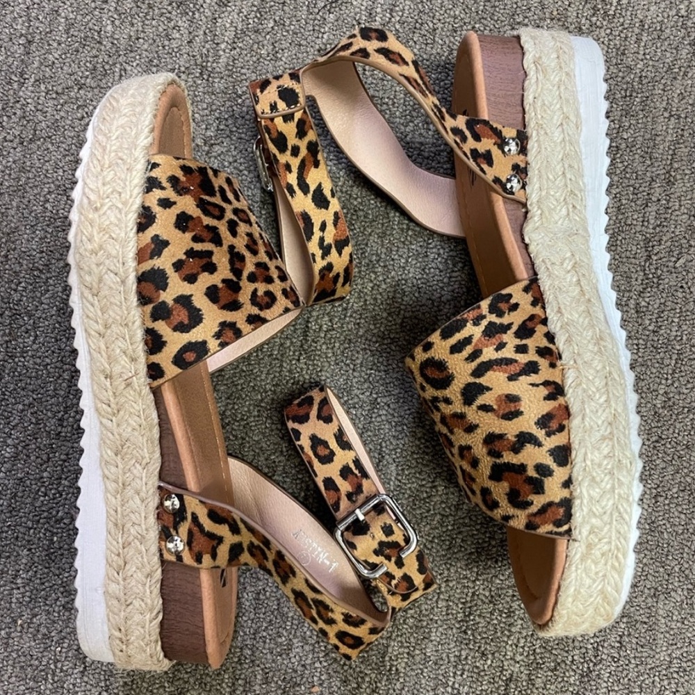 Leopard Espadrille Sandals ankle straps